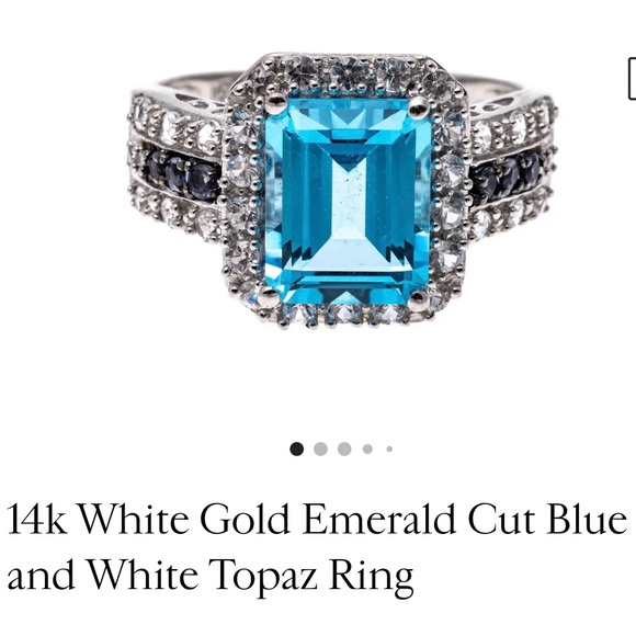 14 kt White Gold Emerald Cut Blue and White Topaz.